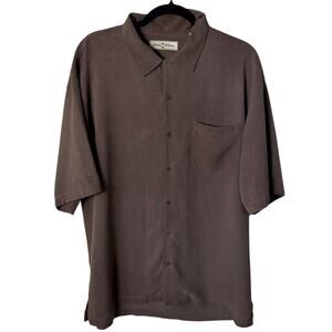 Tommy Bahama Men's L Brown 100% Silk Camp Shirt Short Sleeve Button Front